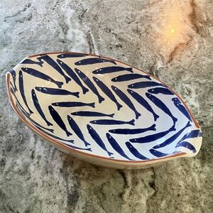 Home Essentials Ceramic Fish Pattern Oval Serving Bowl Blue/White